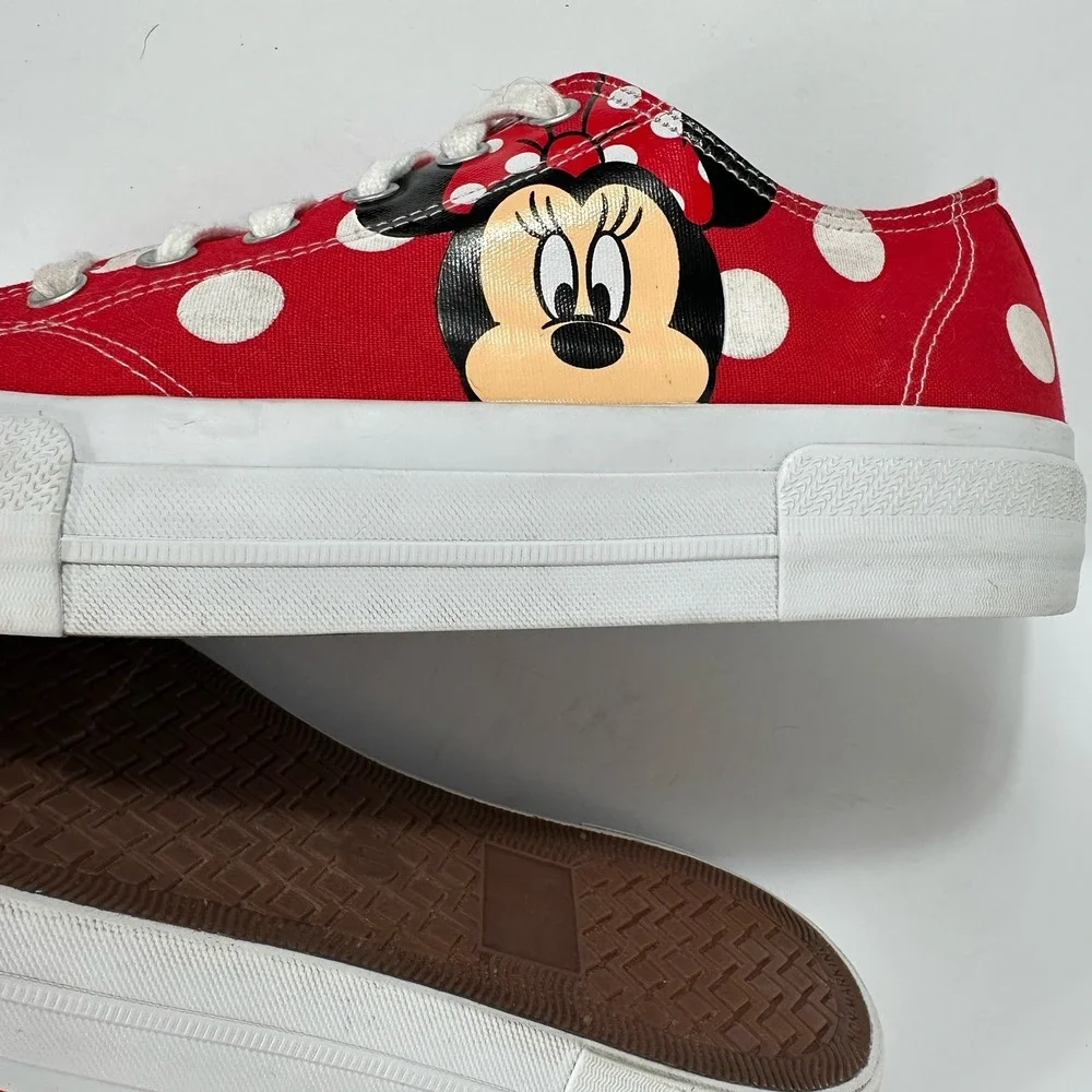 Disney Minnie Mouse Low Top Court Canvas Lace Up Polka Dot Red Sneaker Shoes 11